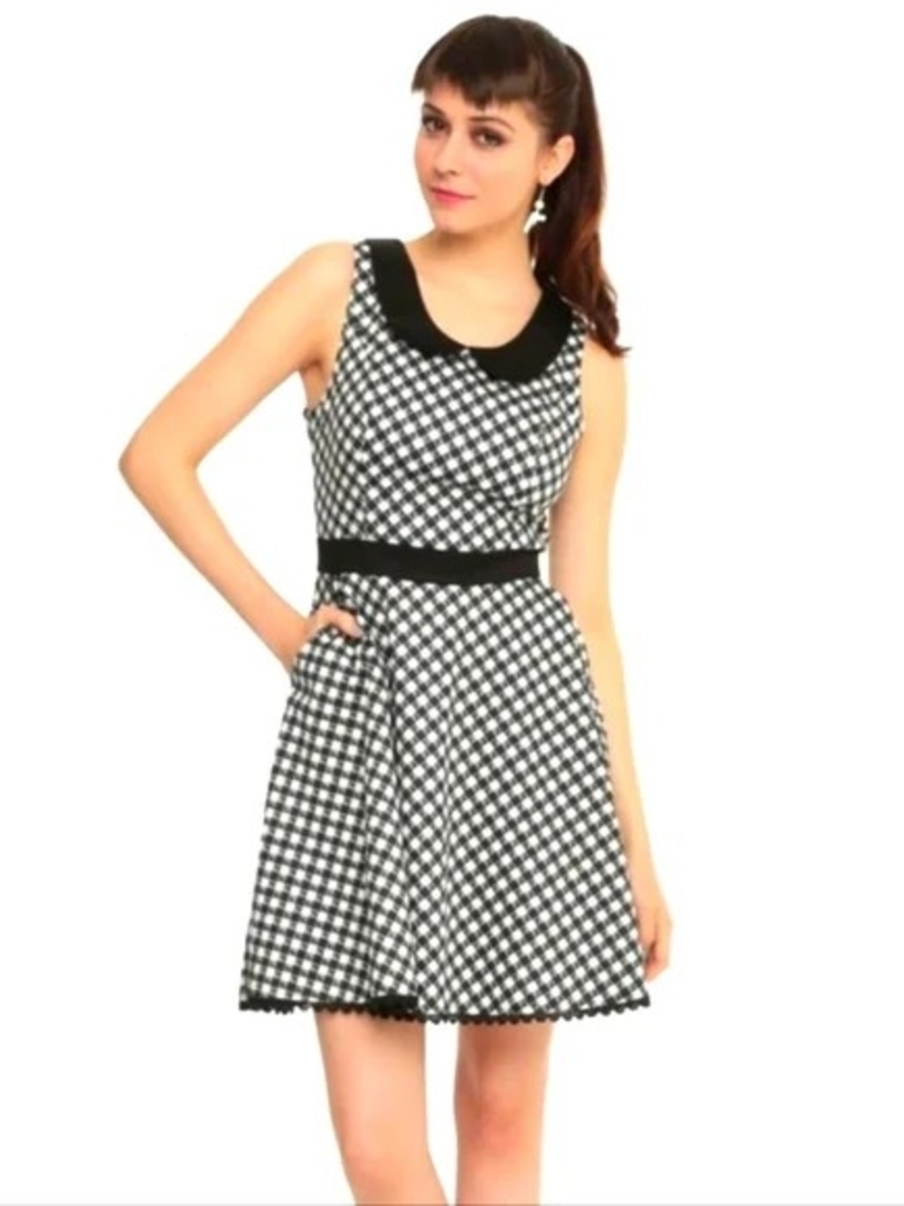 Hot Topic Black and White Gingham Mini Dress with Peter Pan Collar
